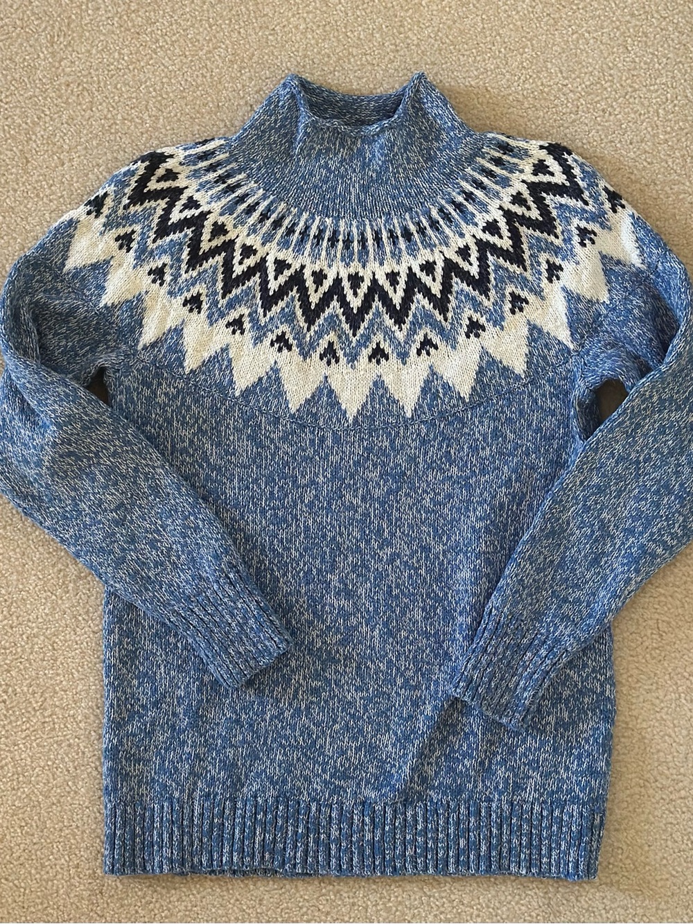 Women’s LLBean Blue Fair Isle Knit Sweater 100% cotton
